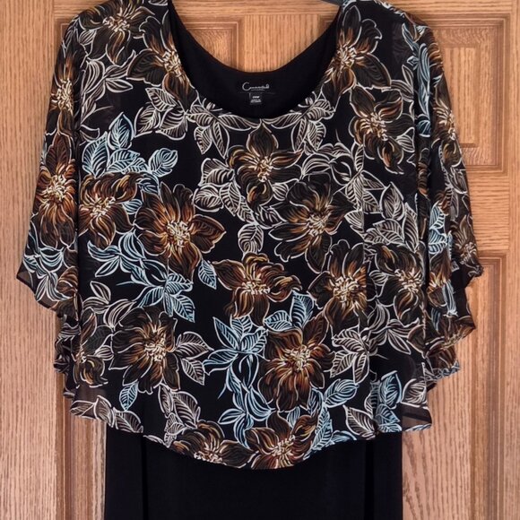 Connected Apparel Black w/Bronze/Floral Chiffon Overlay Dress, Size 24W - Picture 3 of 13